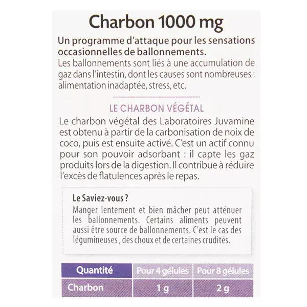 Ballonements Charbon 1000mg - Juvamine