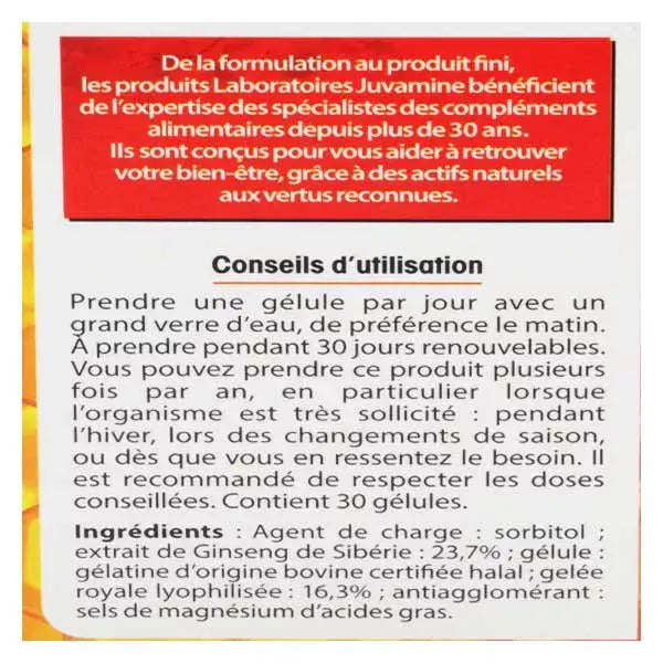 Fortifiant Ginseng de Sibérie/Gelée Royale - Juvamine